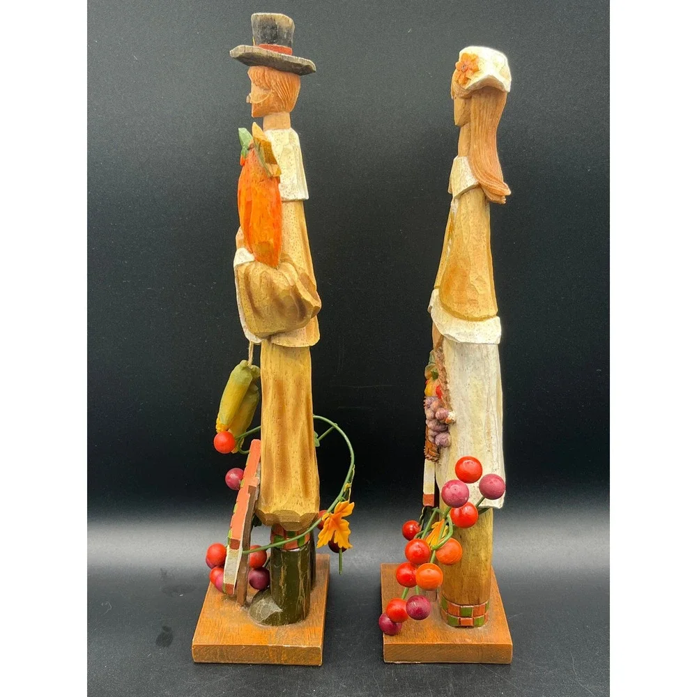 Vtg Pilgrim Couple Thanksgiving Figurines Welcome Fall Harvest Decor 12